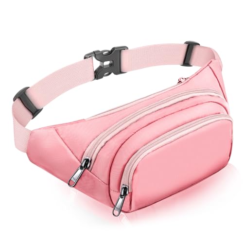 Large Fanny Pack for Women Men - Syican Waist bag with 3-Zipper Pockets - color: Pink