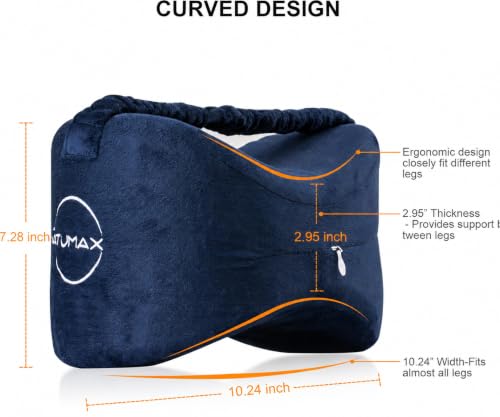 Knee Pillow for Side Sleepers - Relief from Sciatica Pain, Back/Leg Pain, Pregnancy, Hip and Joint Pain Memory Foam Leg Pillow + Free Sleep Mask and Ear Plugs - color: Blue