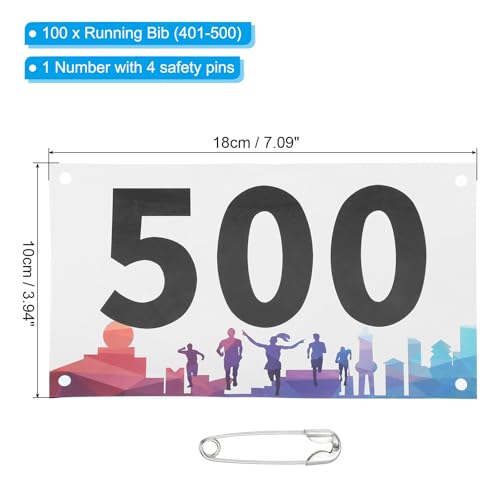 PATIKIL Tearproof Running Bib Numbers, Waterproof Race Competitor Numbers - size: 7x4 Inch, style: 401-500