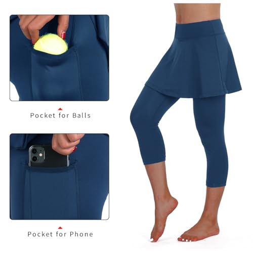 ANIVIVO Women Skirted Leggings Tennis Yoga Legging with Skirt - color: Navy Blue Capri, size: Small