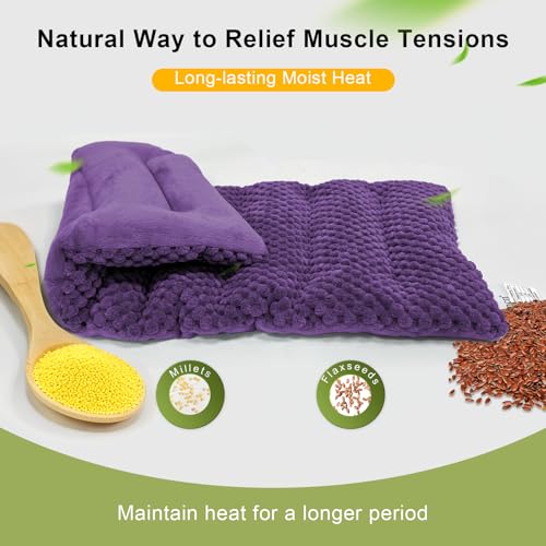 UNCN Microwave Weighted Moist Heating Pad Neck Back Cramps Large | 7x17 inch Large Cover | 2.2lbs Weighted Flax/Clay Beads | Even Heat Distribution | Soft Fleece | hot/Cold Reusable Therapy - color: Dark Purple