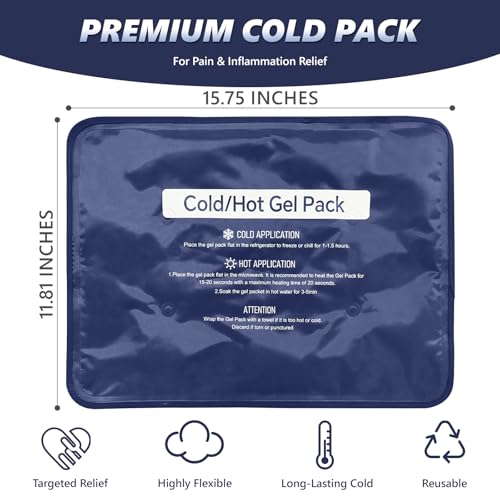 Reusable Gel Soft Flexible Ice Packs for Injuries, Large 11.81"x 15.75" Freezer Cold Pack for Knees, Back, Face, Cold Compress Therapy for Swelling, Bruises, Surgery Muscle Pain Relief