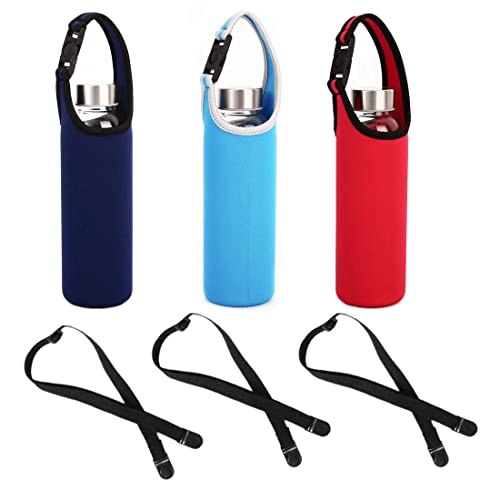 3 PCS Water Bottle Carrier with Shoulder Strap 16oz-21oz, TuNan Neoprene Sleeve Cup Holder Pouch with Carrying Handle for All Portable Sport Water Bottle -3 Colors