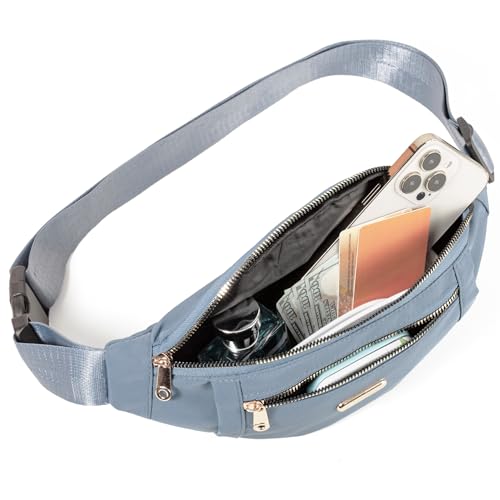 Fanny Pack Waist Pack for Women, Cross Body Bag Waist Bag for Running Sports Travel - color: F Grey-Blue