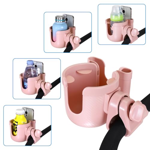 Accmor Stroller Cup Holder with Phone Holder, Bike Cup Holder, Walker Scooter Wheelchair Cup Holder Attachment, Universal Cup Holder for Uppababy Graco Strollers - color: All Light Pink Carbon Fiber Texture