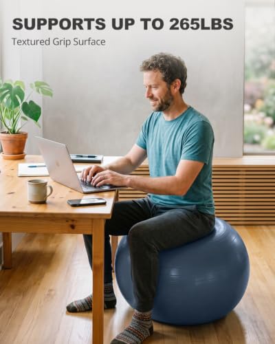 Trideer Yoga Ball for Exercise, Pregnancy, Exercise Ball, Pump Included - color: Navy Blue, size: L(23-26ines/58-65cm)