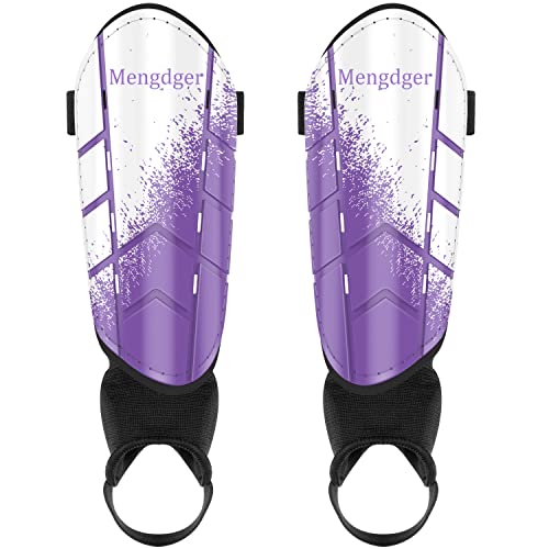 Shin Guards Soccer Youth Kids Boys Girls Toddler Shin Pads Child EVA Cushion Protection Reduce Shocks Injurie Calf Protective Gear Suitable for 4 5 6 7 8 9 10 11 12 Years Old - color: Purple+White Ankle, size: Small