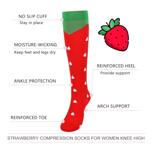 Junely Compression Socks for Women Knee High Funny Socks - color: A3-strawberry