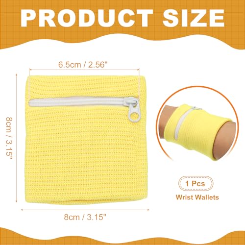 Wrist Wallet Wristband with Zipper,Cotton Wrist Band SweatBands - color: Yellow