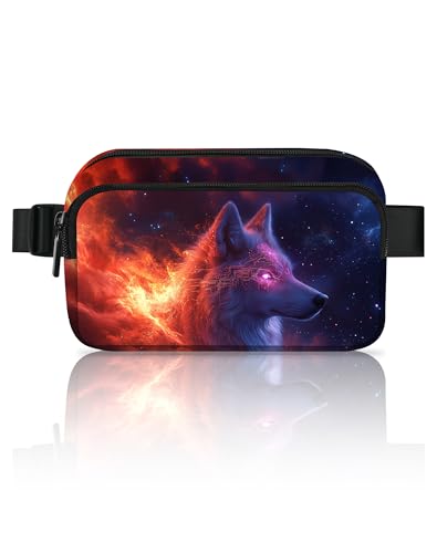 Wolf Fanny Pack Fashion Belt Bag Lightweight Waist Pouch with Adjustable Strap Mini Crossbody Bags for Women Travel Sports Running - color: Dark Red