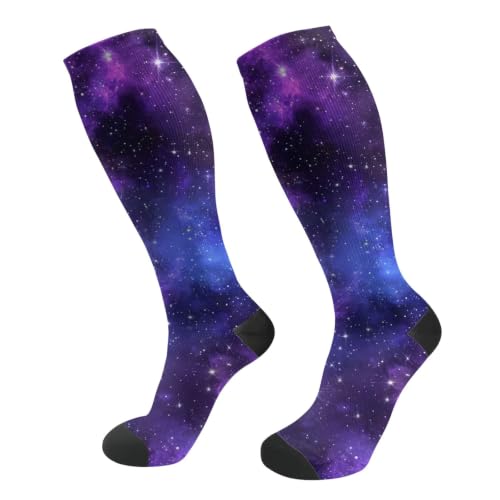 Compression Socks Women And Men For Nurses Travel Pregnancy Recovery Running Athletic - color: Galaxy Elements Purple Blue