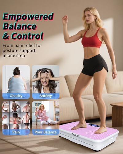 ROTAI Vibration Plate Exercise Machine for Lymphatic Drainage Massager & Weight Loss, 400 lbs Capacity Whole Body Vibrating Shake Plate Workout for Women and Men - color: Light Pink