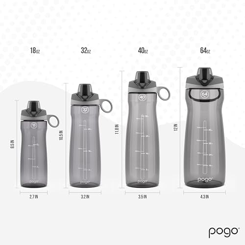 Pogo Plastic Water Bottle with Chug Lid and Carry Loop, Gray, 64 Ounces (Pack of 6) - color: Grey, size: 64 Ounces (Pack of 6)