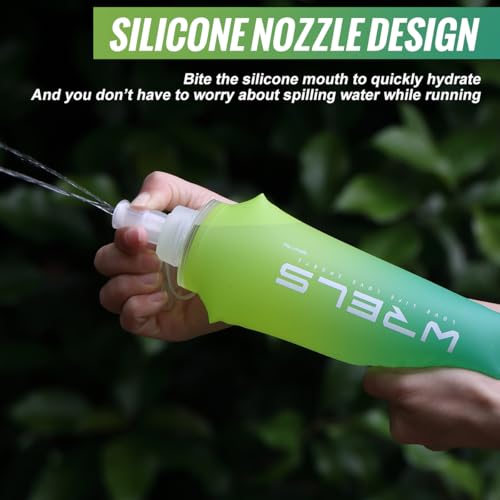WRELS TPU Soft Flask Lightweight Portable Reusable Water Bottle,BPA Free Collapsible Flask for Hydration Pack in Running Hiking Cycling and Marathon - color: Green-500ML*2