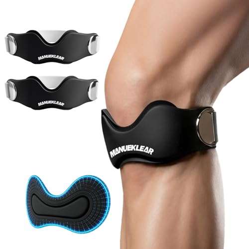MANUEKLEAR V-Shaped Patella Bands, Adjustable Flex Wrap Patellar Tendon Support Strap for Men Women, Silicone Patella Knee Straps Suitable for Pain Relief Running Hiking Basketball, (2pcs) - color: Black