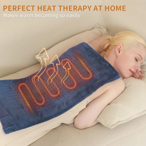 SAROO Heating Pad for Back Pain Cramps Relief, 12"×24", Denim Blue - color: Denim Blue