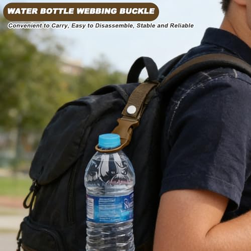 2PCS Hanging Bottle Buckle Clip Carabiner,Portable Mineral Water Bottle Ring Holder Keychain Belt Webbing Strap for Camping(Khaki) - color: Khaki