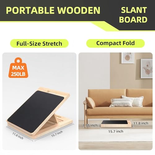 Reinforced Wood Slant Board, Adjustable Calf Stretcher with 15-30° Incline for Plantar Fasciitis Relief, Achilles Tendon Stretch, and Home Exercise Mobility,250LBS Capacity (Standard Version(15°–30°))