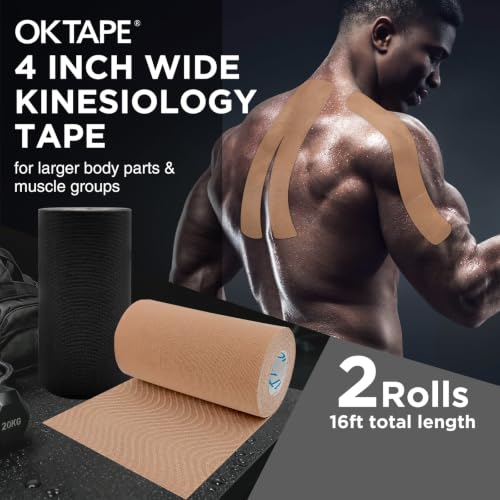 OK TAPE Extra Wide Kinesiology Tape, 4 Inch Wide Uncut Roll - color: Beige, size: 2 Rolls-Uncut