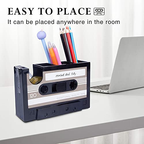 Aobopar Cute Pink Tape Dispenser Desk Organizer, Retro Cassette 80'S Pen Holder
