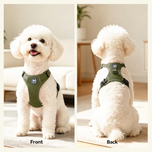 PoyPet Mesh Dog Harness, Reflective Breathable Puppy Vest for Small Dogs - color: Military Green, size: S