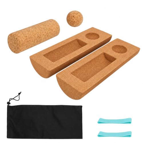 Cork Balance Board, 4-in-1 Foot Massage & Balance Trainer Set with Foot Roller, Massage Ball and Toe Resistance Bands, Foot and Ankle Strengthener Kit for Runners, Yoga and Mobility