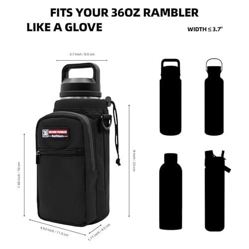 NATURE PIONEOR 26-128 oz Insulated Water Bottle Carrier Holder with Strap - color: Black, size: 32-36oz