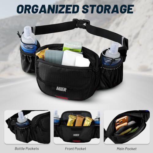 MIER Hydration Waist Pack with Soft Flasks (2x300ml) for Women Men - color: Black