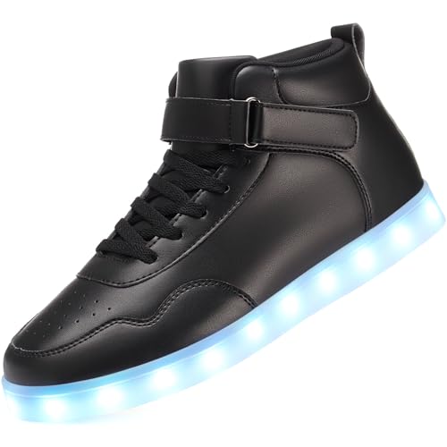 APTESOL Unisex Rechargeable LED Light Up Shoes Men Women High Top Sneakers - color: Black, size: 7 Women/5.5 Men