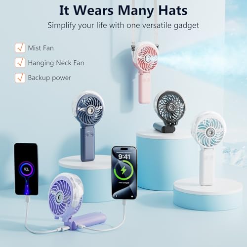HandFan 5200mAh Upgraded Handheld Misting Fan, Portable Mister Fan Rechargeable, Spray Water Mist Fans, Electric Hand Cooling Ice Fans for Summer Beach Travel Concerts, Gifts for Women(Royal Blue) - color: Royal Blue