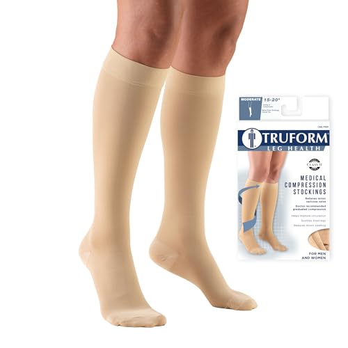 Truform 15-20 mmHg Compression Stockings, Men & Women Medical Closed Toe - color: Beige, size: 2X-Large