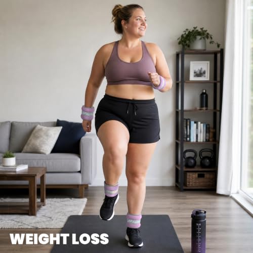 Ankle Weights A Pair of 1/2/3/4/6/8/10/12/20 LBS Wrist Leg Arm Weights for Women Men with Straps, Strength weighted for Physical Therapy Running Walking Home Fitness Gym Workout Weight Loss - color: Light Purple