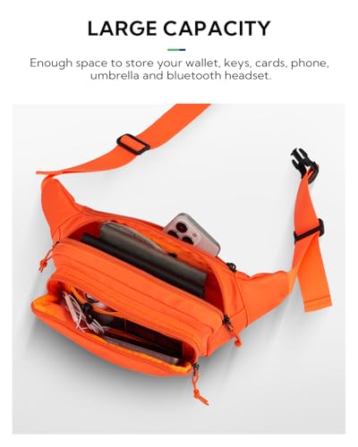 WATERFLY Fanny Pack Waist Bag: 2.5L Large 5 Zipper Pockets for Women Men - color: Orange