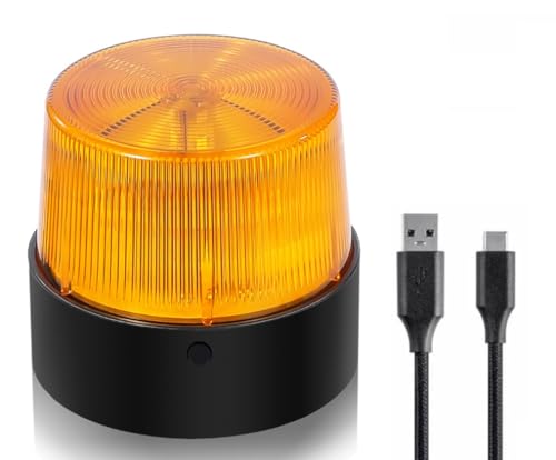 LE228 (Mini) — Amber LED USB Rechargeable Strobe Beacon | Selectable Rotation & Flash Modes | Strong Magnetic Base for Car • Truck • Emergency • Construction | Energy Class A++ - color: Amber