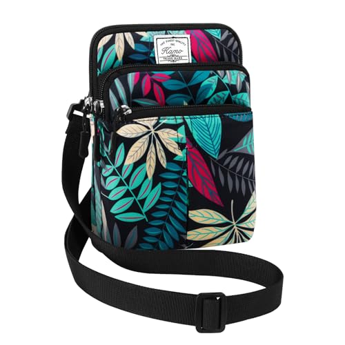 KAMO Multifunction Phone Waist Bag - One Shoulder Diagonal Cross Bag, Smart Case, Outdoor Triple Zip Hipster Crossbody Purse for Women & Men - color: Green-Maple leaf