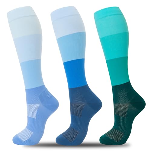 fenglaoda 3 Pairs Compression Socks for Women & Men Knee High Nurse Pregnant Cute Medical Running Travel Athletic - color: 00-3pairs-04, size: Small-Medium