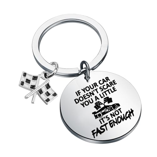 FUSTMW Race Car Gifts for Racers Checkered Flag Keychain Black and White Racing Flag Keyring Racing Fans Gifts Race Day Gift