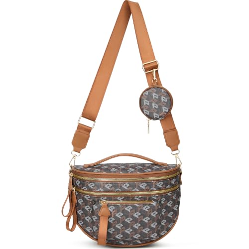 Makes Checkered Crossbody Bag Bum Bag for Women with Pouch - color: Khaki P