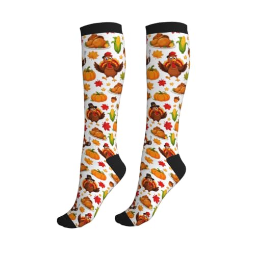 Tie Dye Compression Socks Knee High Support Socks For Women Men Running Athletic Hiking - color: Pumpkin Turkey