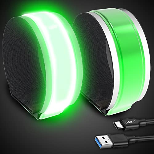 2 Pack USB-C Rechargeable Safety Lights for Runners, 360° Reflective LED Bracelets Armbands Reflectors for Walking at Night - color: Black