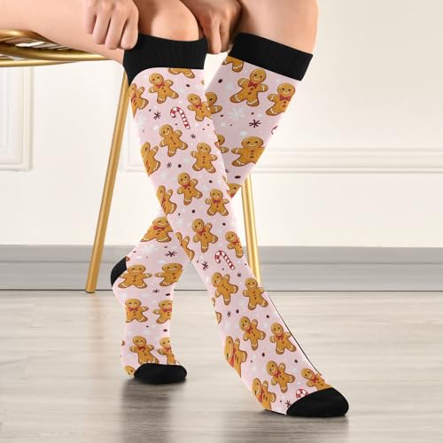 Wusikd Heartbeat Symbol Compression Socks for Women and Men Circulation Black Long Socks for Athletic Running 1 - color: Christmas Gingerbread