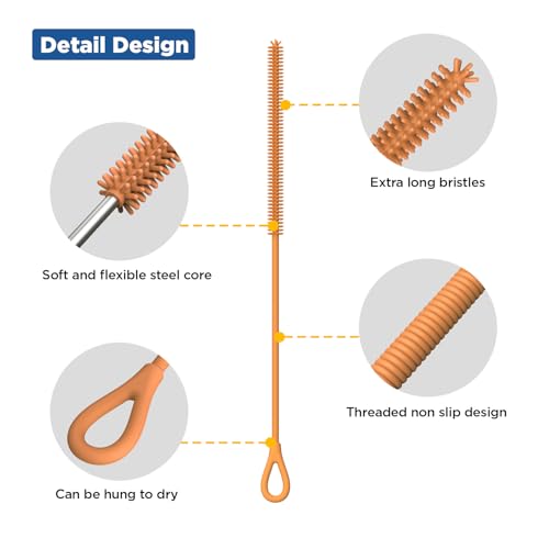 YOTIME Silicone Straw Cleaner Brush, 2Pcs Reusable Straw Brush, Orange - color: Orange