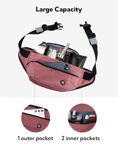 WATERFLY Fanny Pack for Men Women Water Resistant Large Hiking Waist Bag Pack for Running Walking Traveling (Light Red),16.5 x 4.3 x 6 inches,ONJ05 - color: Light Red