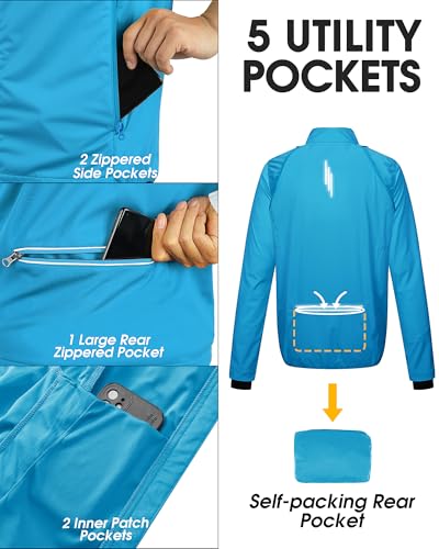 33,000ft Men's Packable Cycling Jacket Waterproof Running Vest Outerwear - color: Bright Blue, size: Large