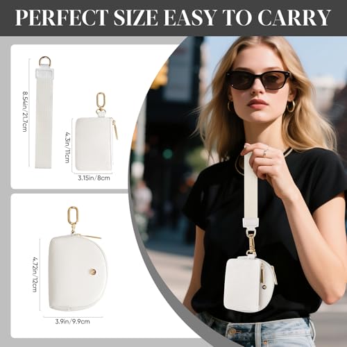 VUTUXA KeyChain Wallet Wristlet For Women Mini Zip Dual Pouch Coin Purse - color: white+gold