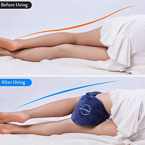 Knee Pillow for Side Sleepers - Relief from Sciatica Pain, Back/Leg Pain, Pregnancy, Hip and Joint Pain Memory Foam Leg Pillow + Free Sleep Mask and Ear Plugs - color: Blue