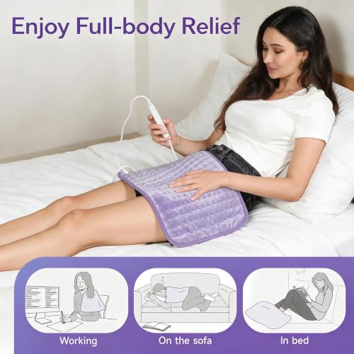 Electric Heating Pad for Back & Period, 6 Heat Settings Auto Off - color: Light Purple, size: 12'' x 24''
