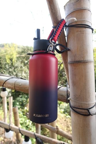 KXIAOCHEN Insulated Water Bottle with Strap, 48-Hour Cold, 2 Lids - color: Dark Rainbow, size: 32 Ounces