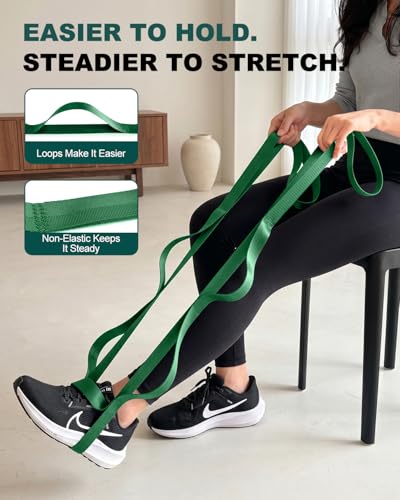 Trideer Stretching Strap with Loops, Yoga Strap, Stretch Bands for Exercise - color: Hunter Green/75"x1"