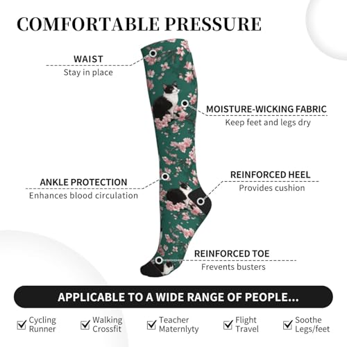 Cute Compression Socks Knee High Support Stockings Women Men - color: Cute Black Cat Floral